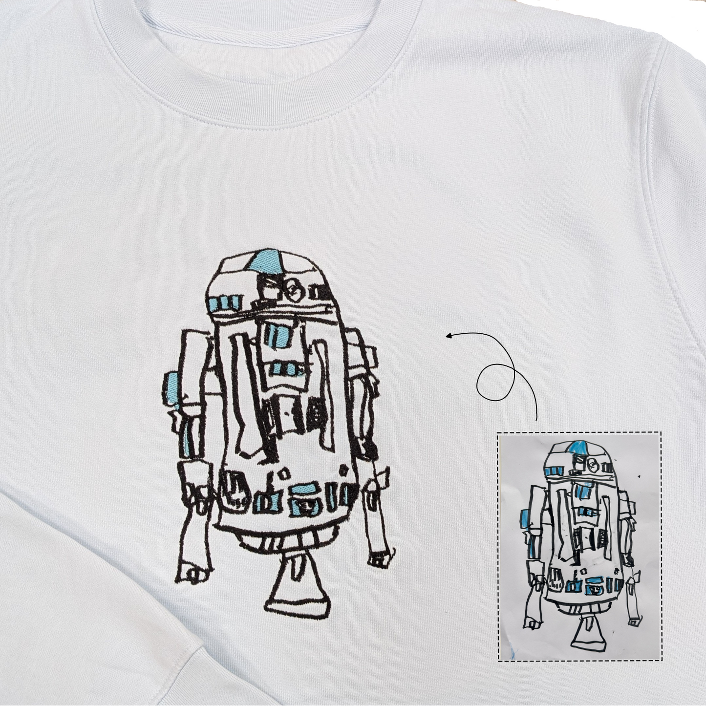 Brodeerattu piirroskuva huppariin